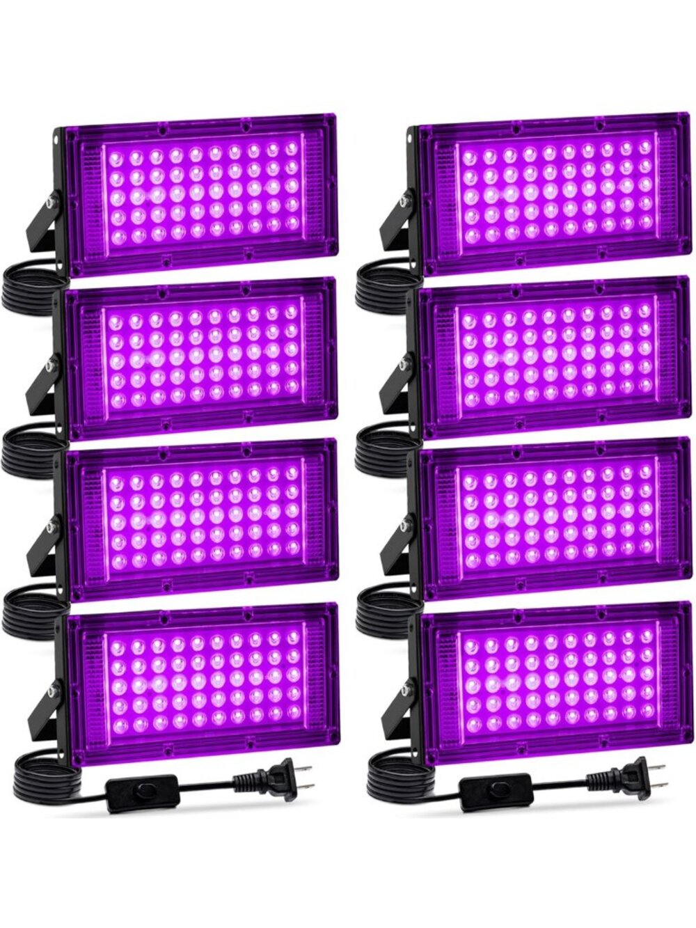 8 Pack 50W Black Lights for Glow Parties & Halloween Decor - UV Lighting